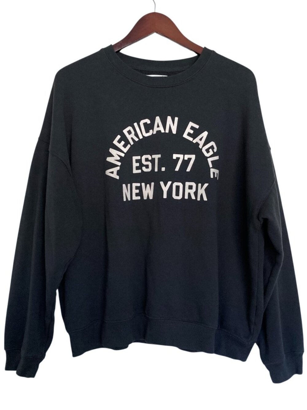 American Eagle New York Sweatshirt Crewneck Pullover Spellout Academia XL Black